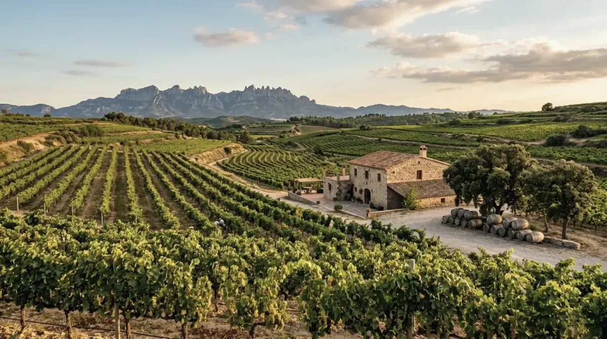 Penedès vineyards with the Montserrat range on the horizon