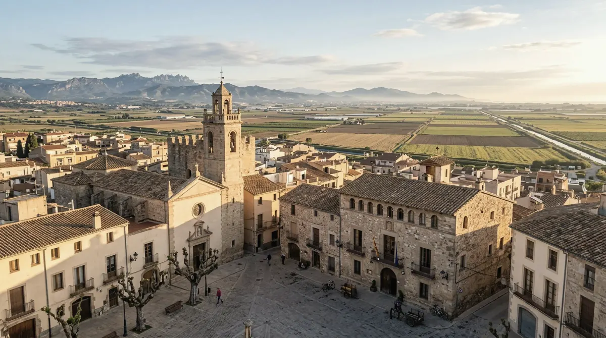 An old town square with historic buildings